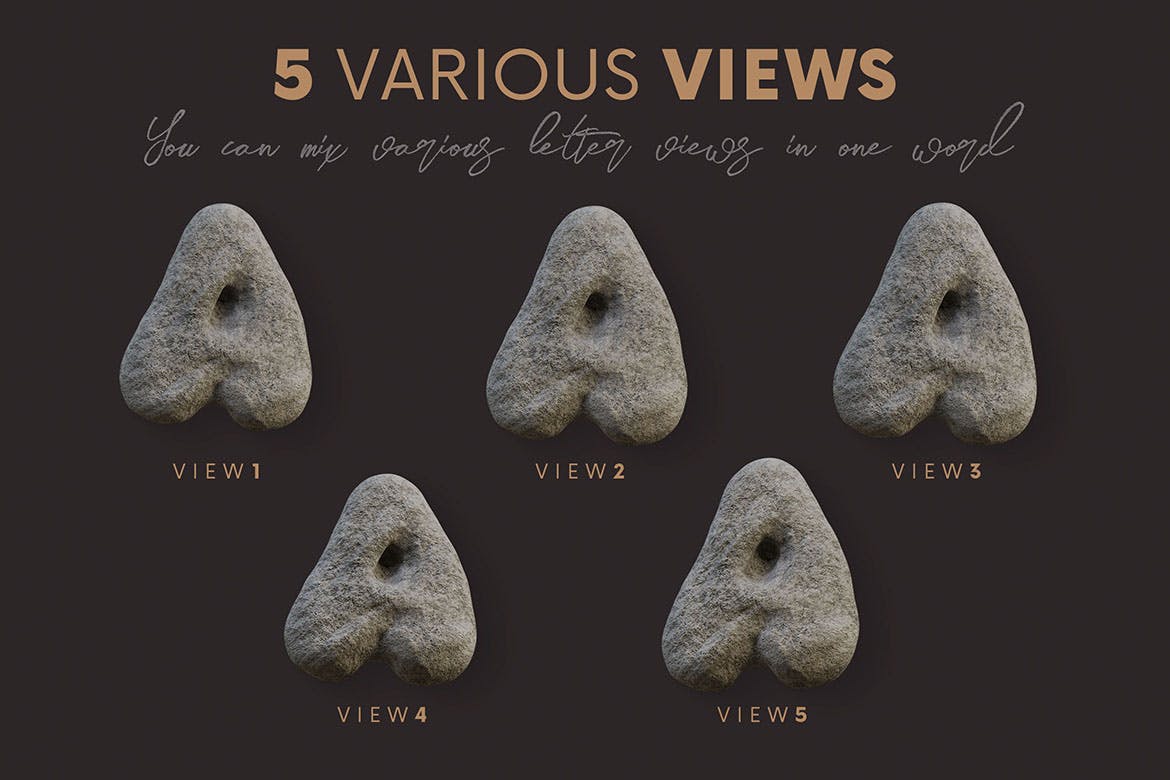 粗糙的3D石头字体（PNG）