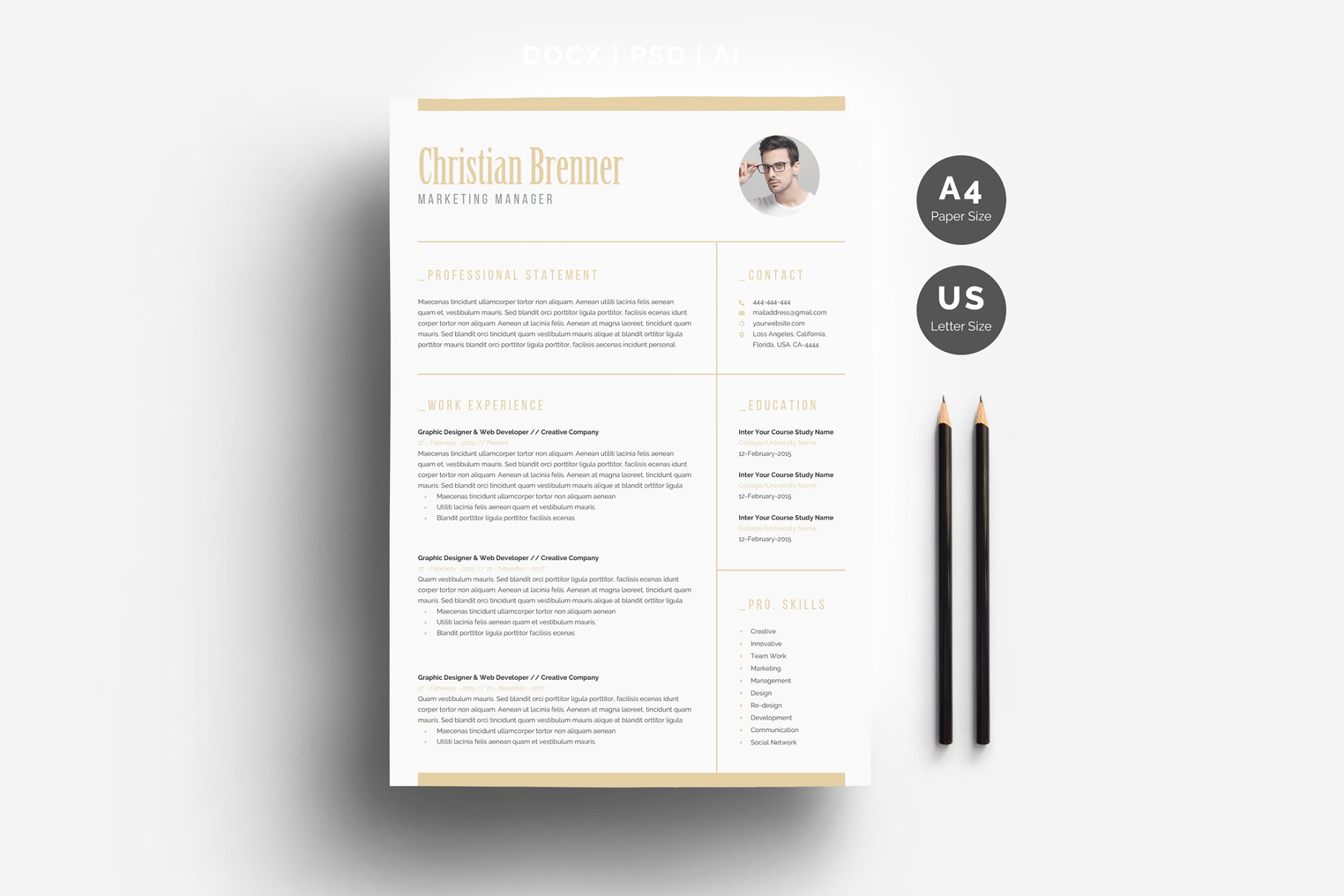 干净的简历模板下载 Clean Word Resume 3-Pages