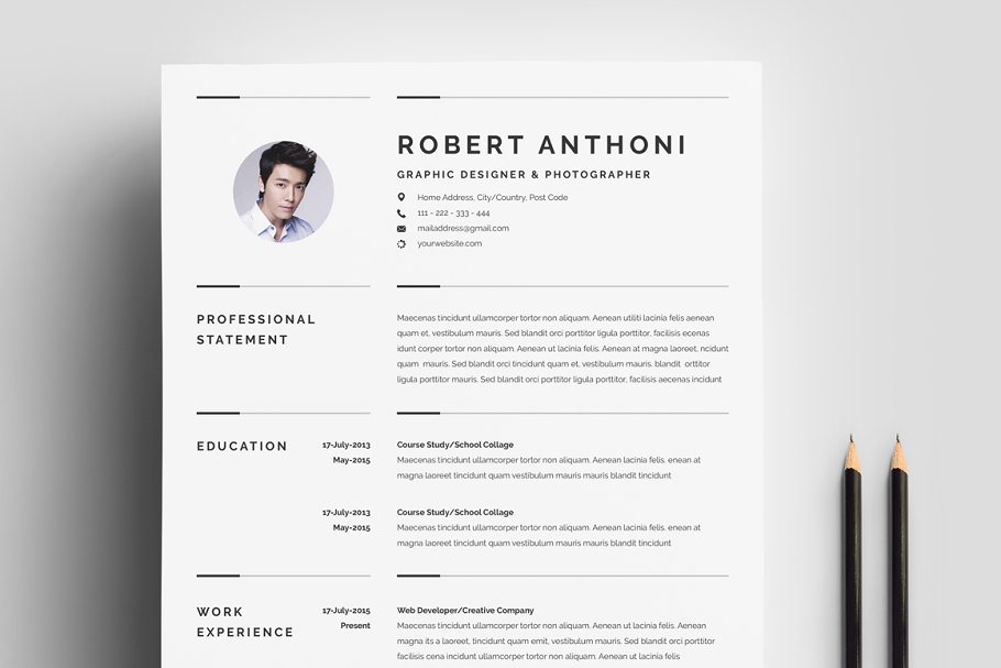 简洁的简历模板 Creative Resume Template 3 Pages