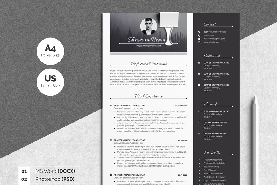 现代简历模板 Modern Resume Template 3 Pages