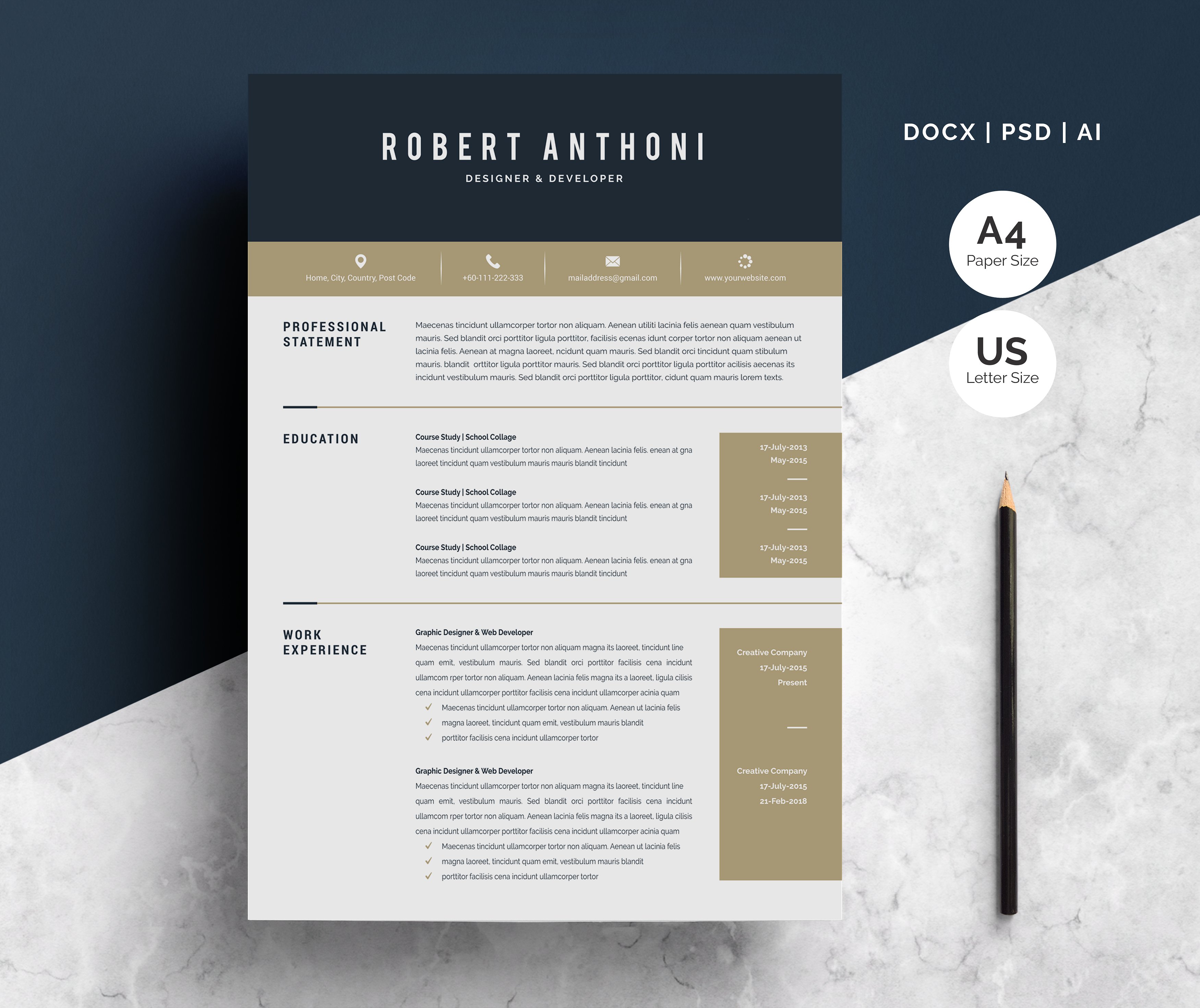 现代简历模板下载 Word Resume Temlate | 4 Pages Pack