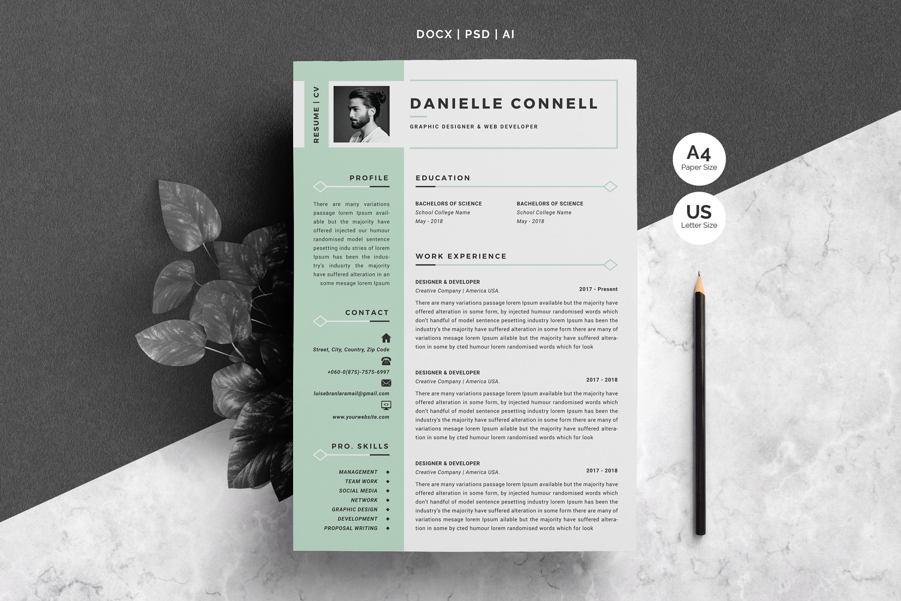 高端简历模板求职信 Word Resume Template & Cover Letter