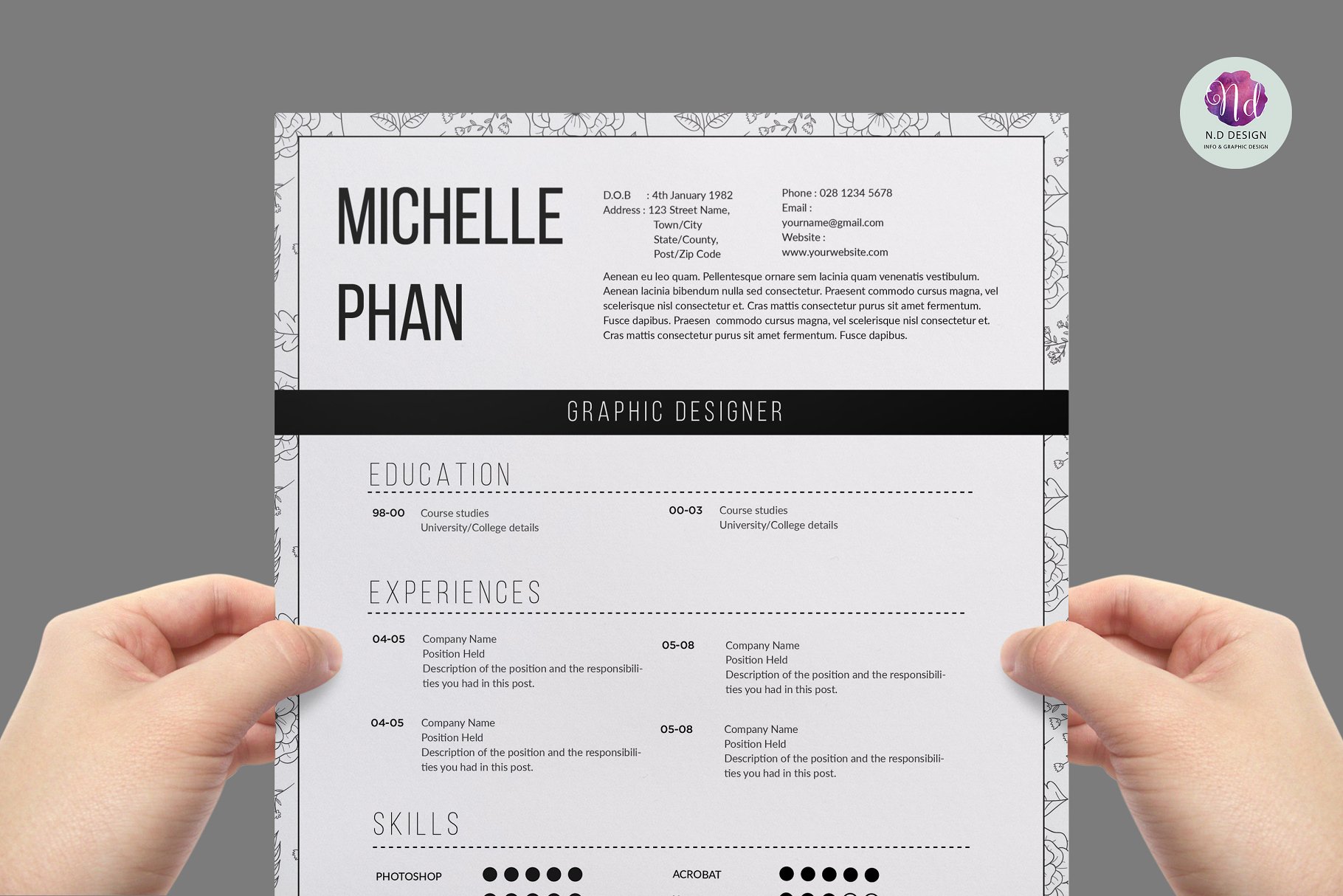 现代风格的简历制作模板 Modern 1 page resume