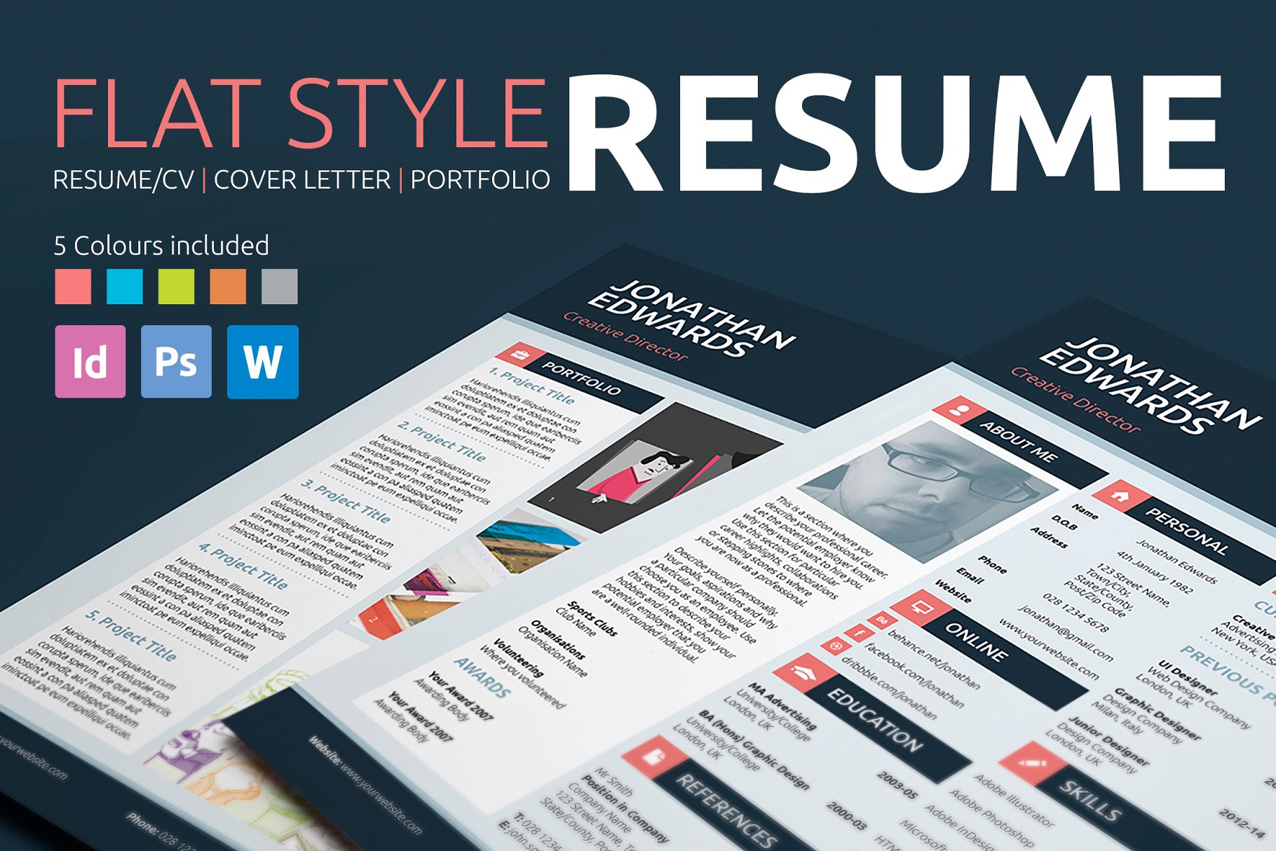 简单扁平化简历模板 Resume/CV – Flat Style