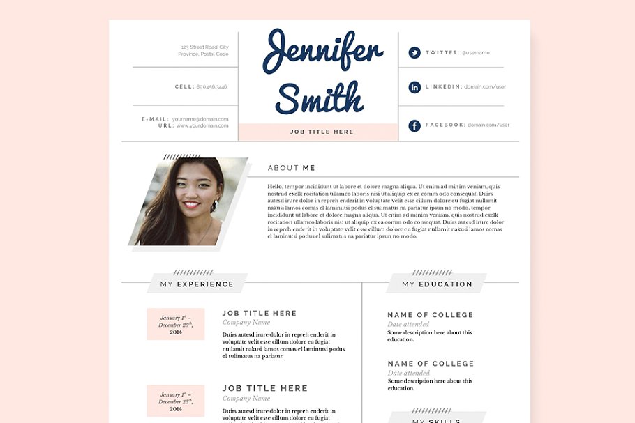 粉彩简历求职信模板 Pastel Resume, Cover Letter Template