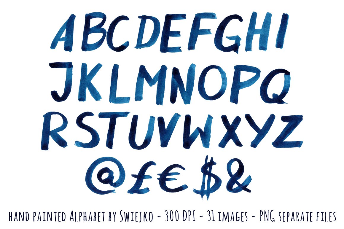 水彩手写字母 Watercolor Indigo Alphabet