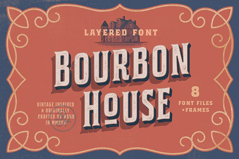 复古设计字体 Bourbon House font + Vintage Frames