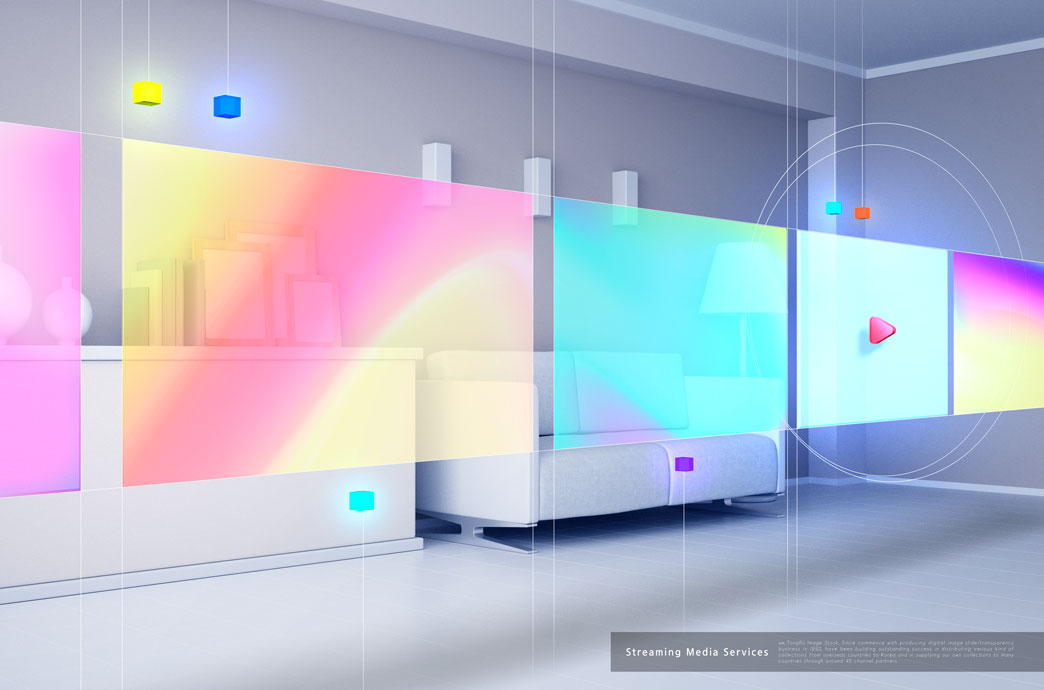 彩色全息屏幕流媒体服务海报设计模板