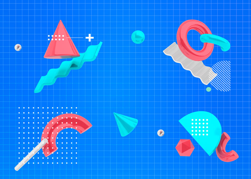 网格背景亮面元素海报设计素材