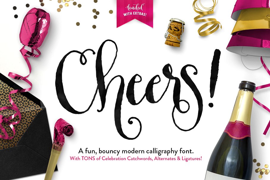 手写行书字体 Cheers Font & Graphics Pack