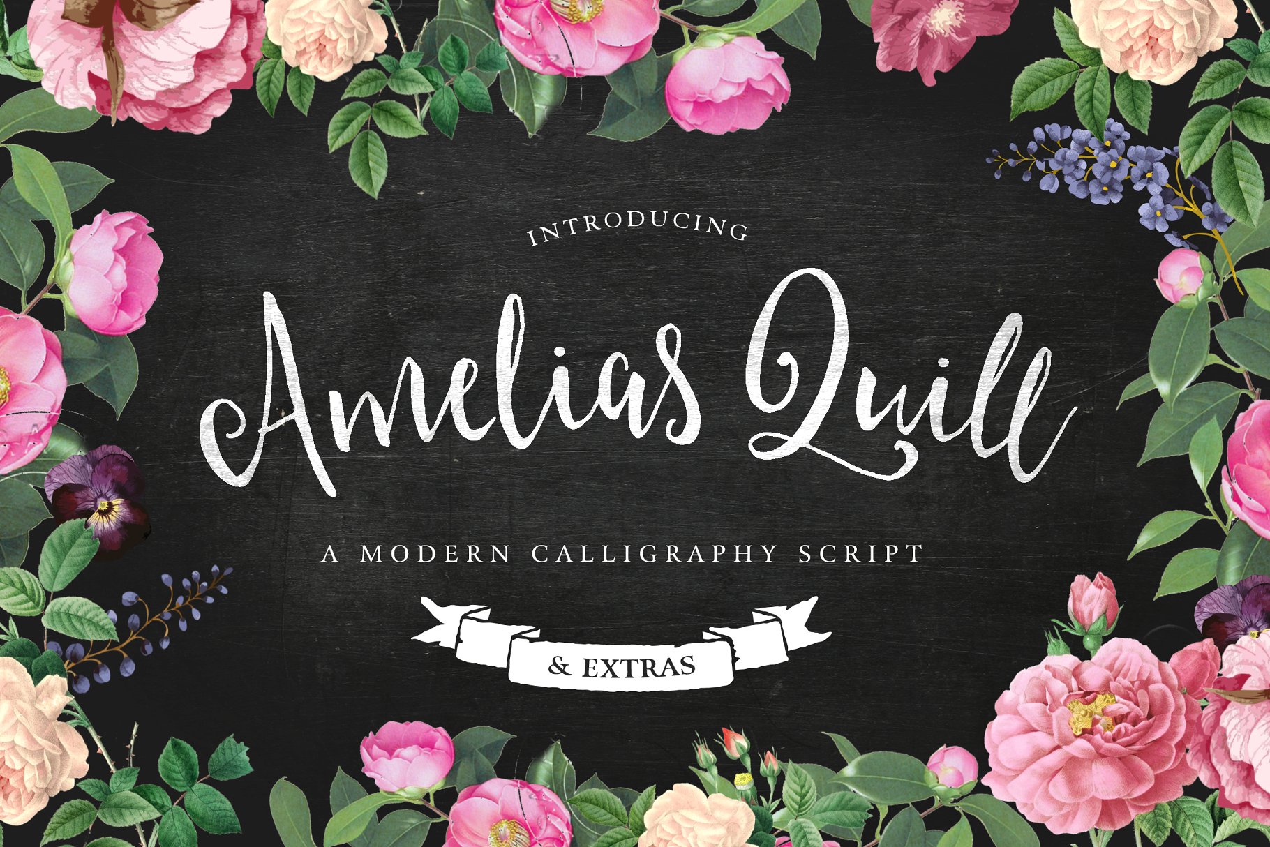 手写花卉字体 Amelia’s Quill Script + Bonus