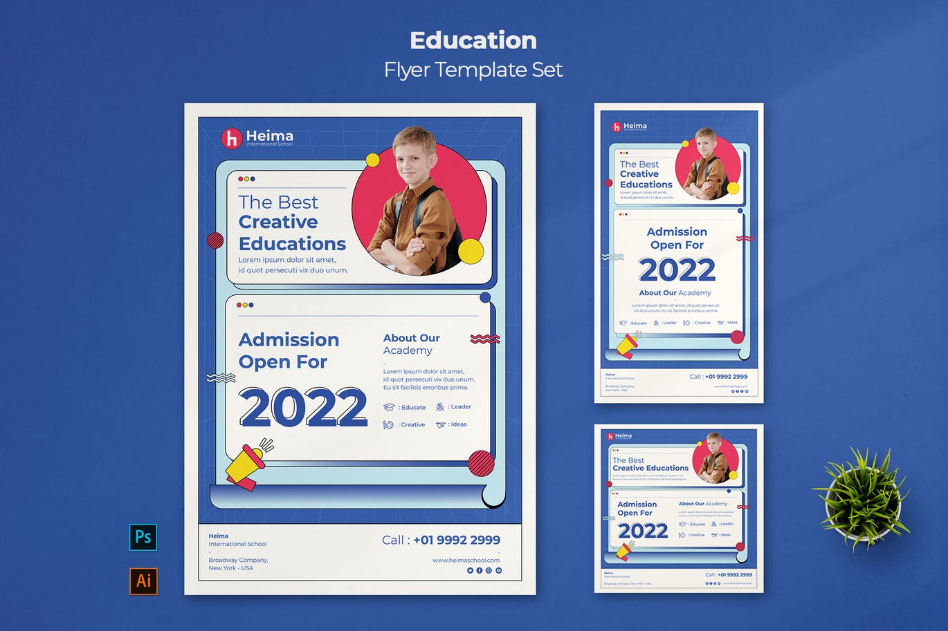高品质的时尚高端清新简约教育宣传单DM海报设计模板-AI, EPS, PSD