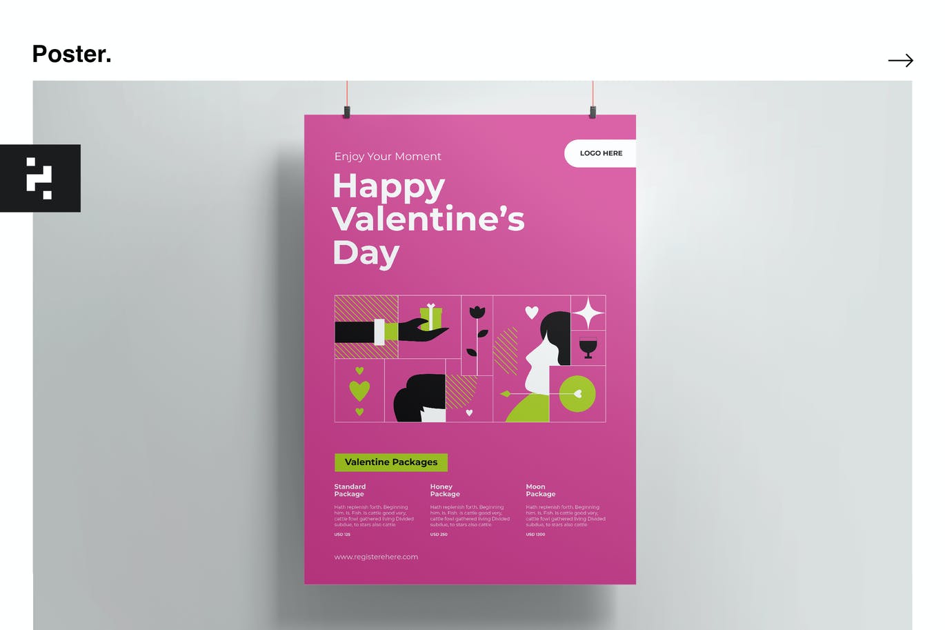 时尚高端抽象的高品质情人节海报设计模板-AI, EPS, PSD