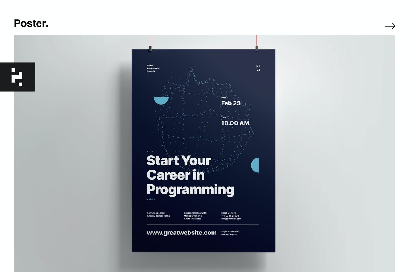 时尚高端专业的高科技大数据抽象数码技术海报设计模板-AI, EPS, PSD