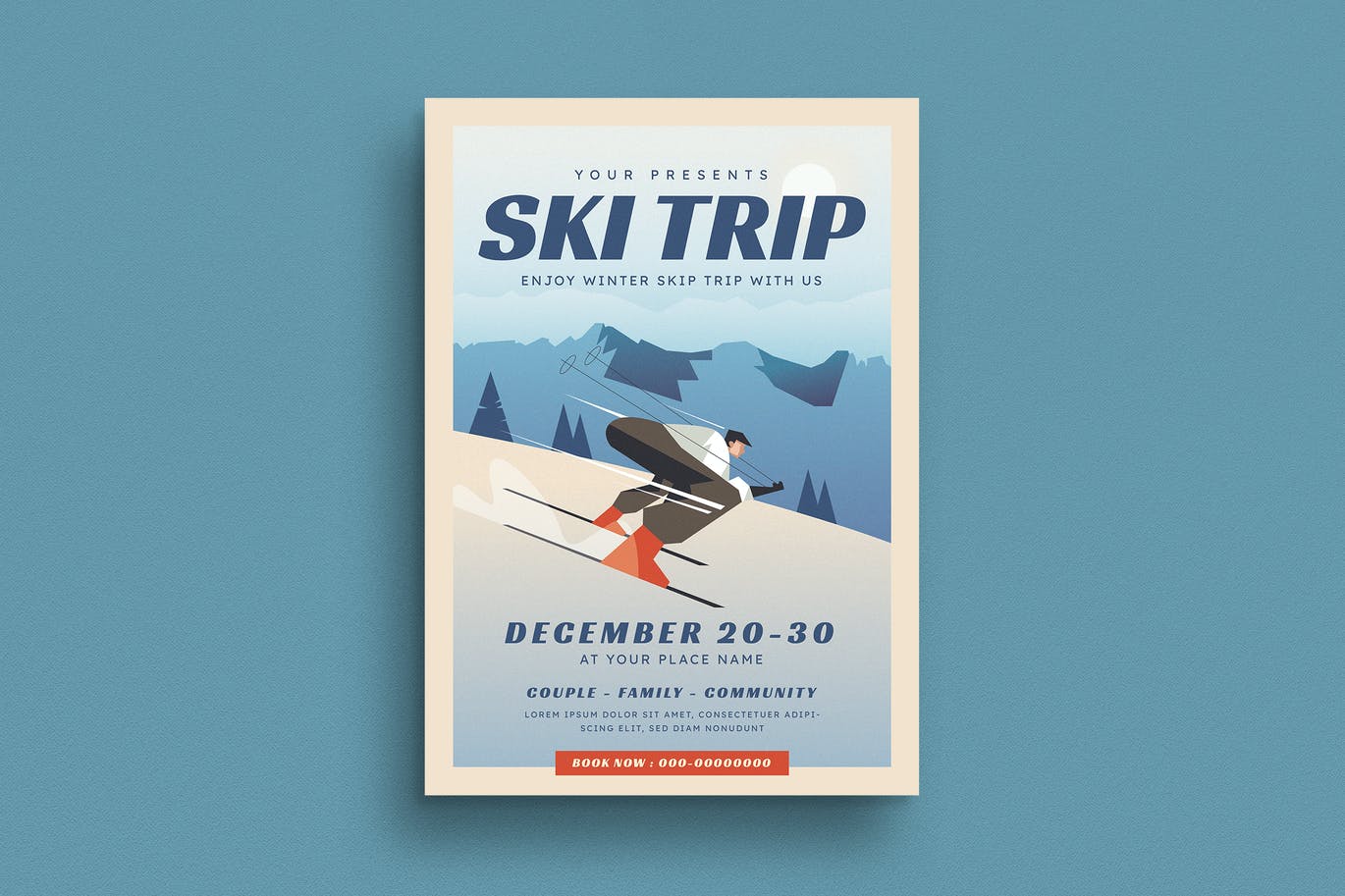 清新时尚高端简约滑雪海报设计模板-AI,PSD