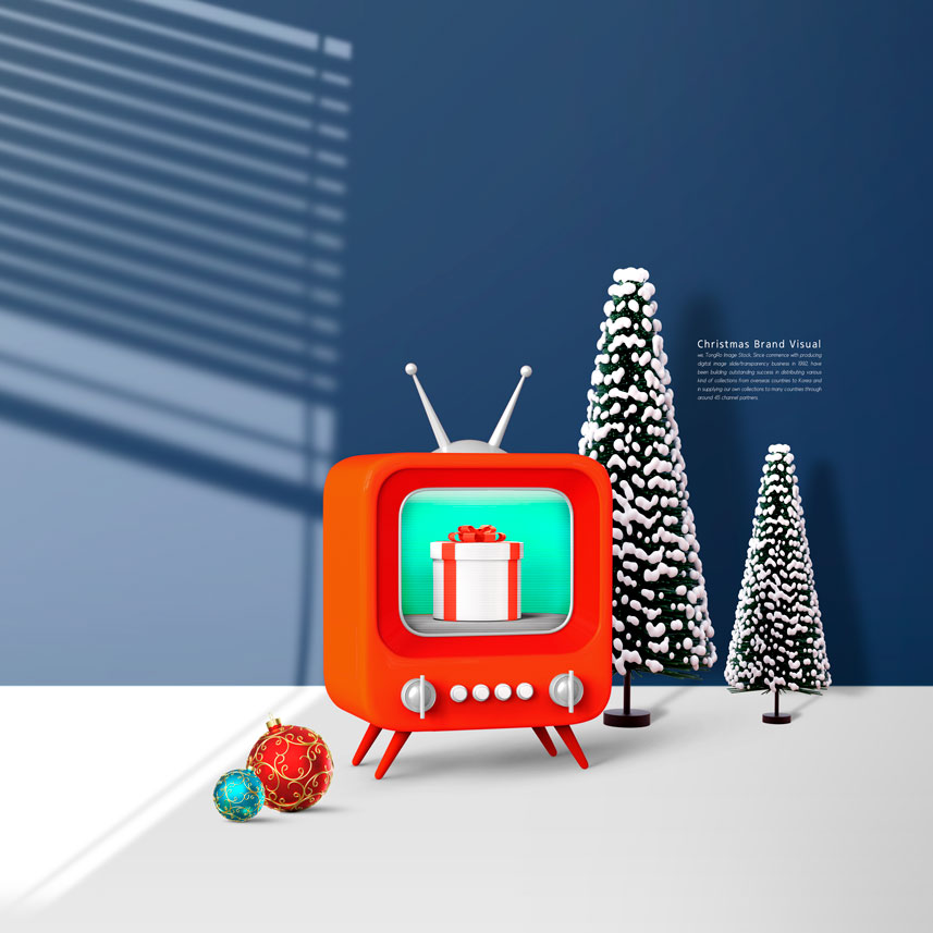 老电视装饰元素圣诞海报设计模板