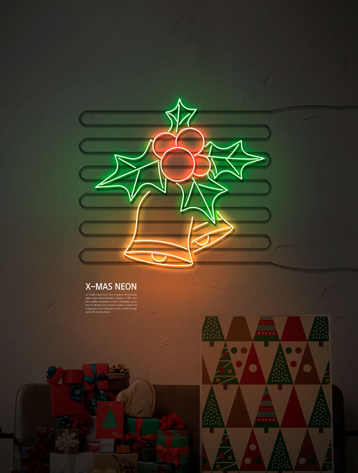 发光圣诞铃铛霓虹灯海报素材