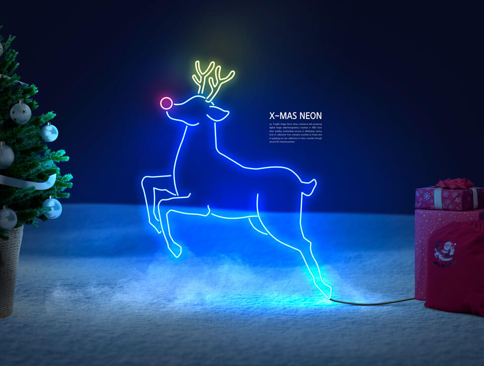 发光圣诞麋鹿霓虹灯海报素材