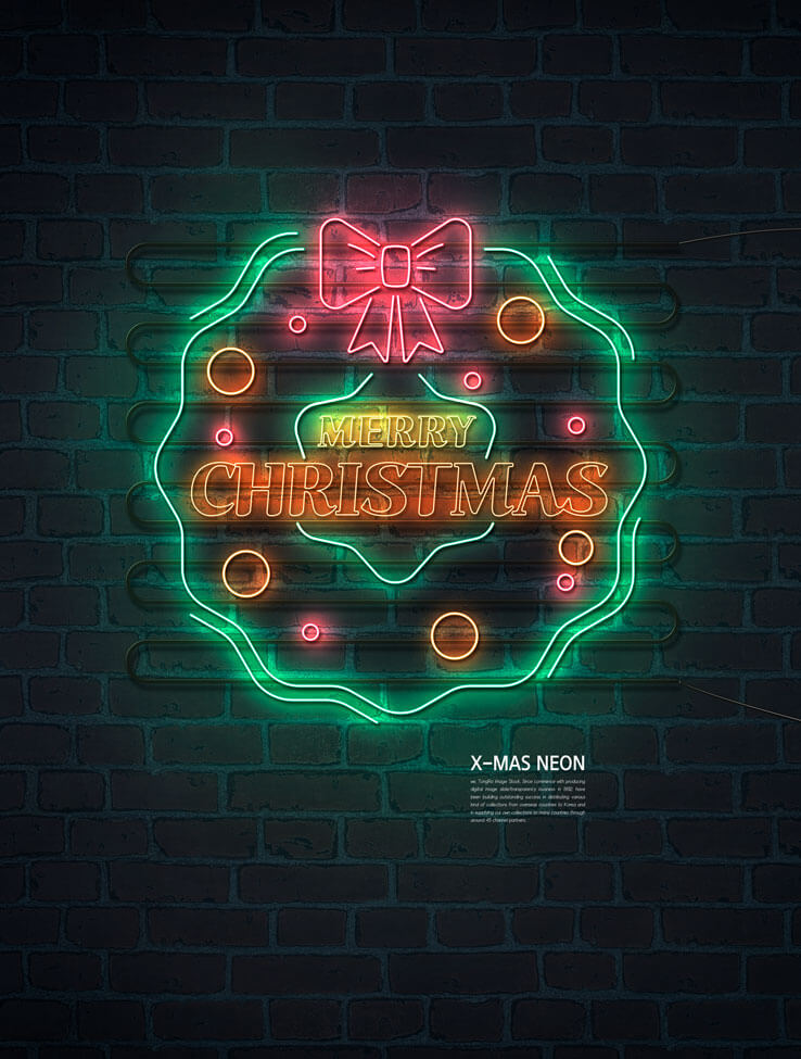 圣诞祝福花环霓虹灯海报设计模板