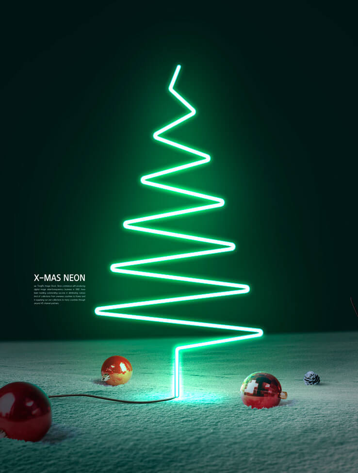 圣诞树形状霓虹灯海报设计模板