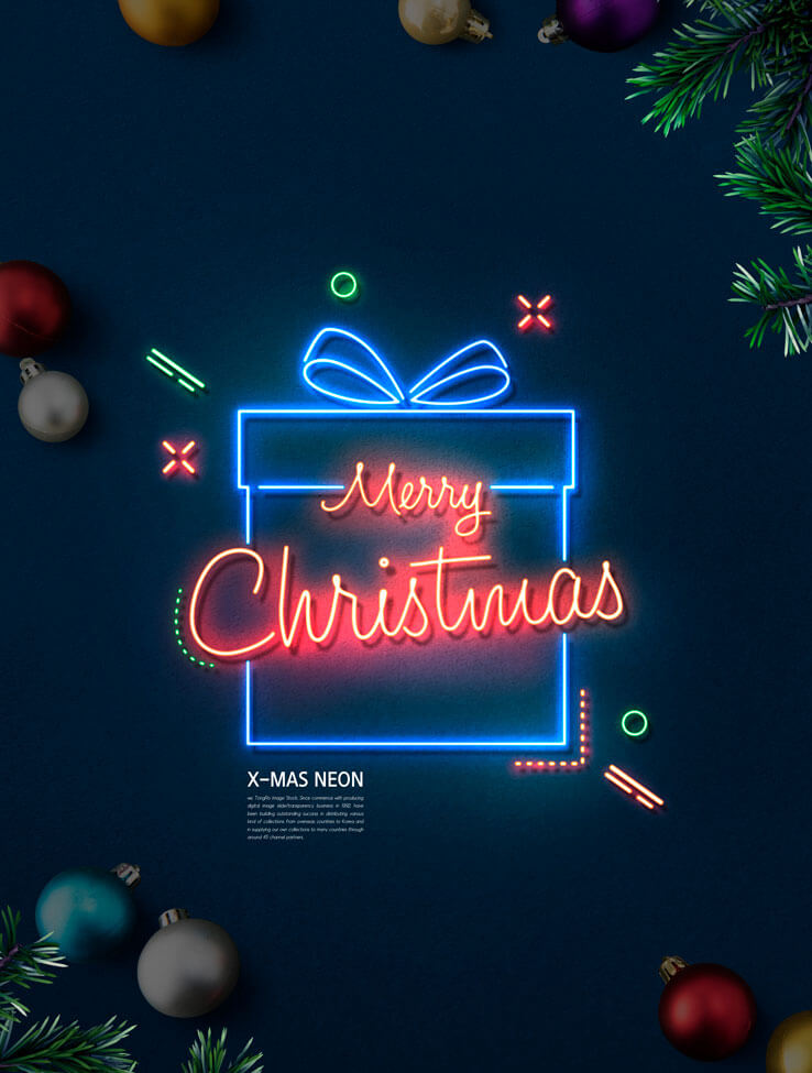 圣诞礼品盒霓虹灯海报设计模板