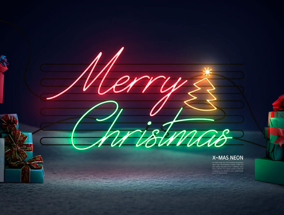 圣诞快乐祝福霓虹灯海报设计模板