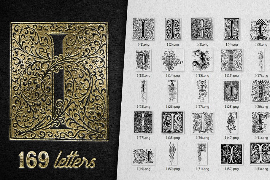 经典字母I的装饰字体设计 Vintage Letter I Decorative Alphabet