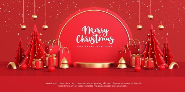 红色圣诞主题装饰场景圣诞新年素材[psd]