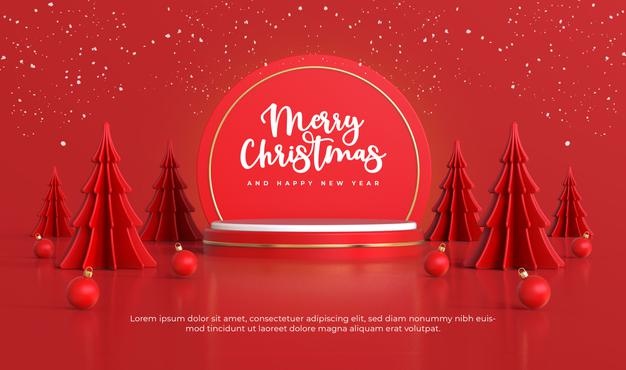 红色圣诞树3D平台圣诞素材[psd]
