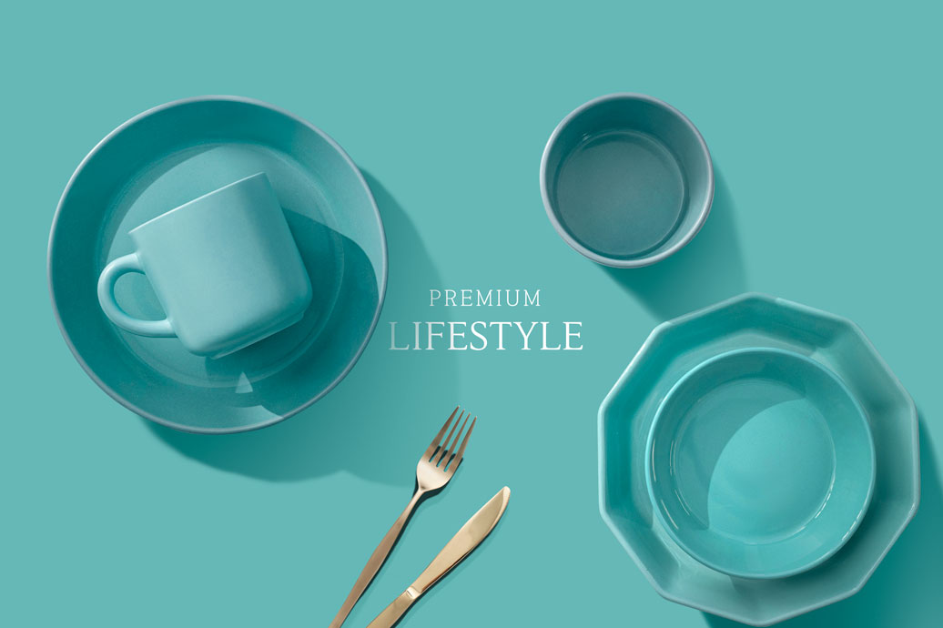 青蓝色瓷器餐具海报设计模板