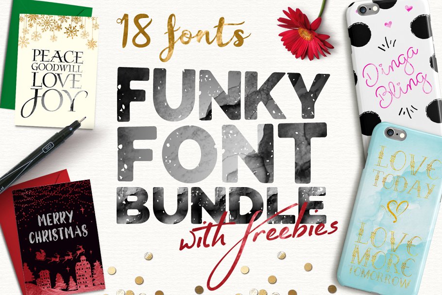 英文手写字体包 Funky Font Bundle + Extras