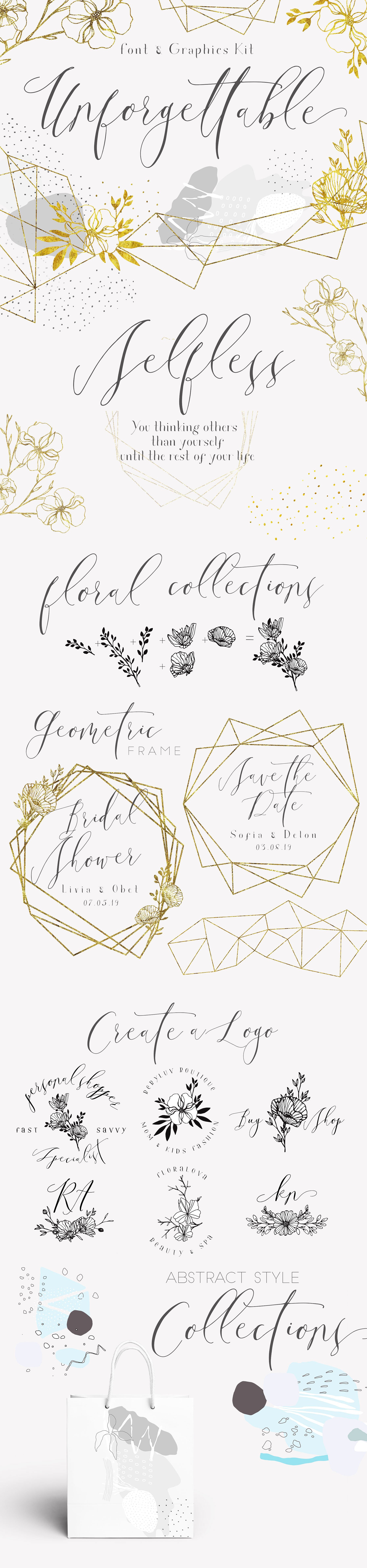 优美流畅英文手写字体 Unforgettable Font and Graphics Kit