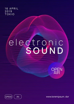 渐变抽象波浪电子音乐派对海报模板[eps]
