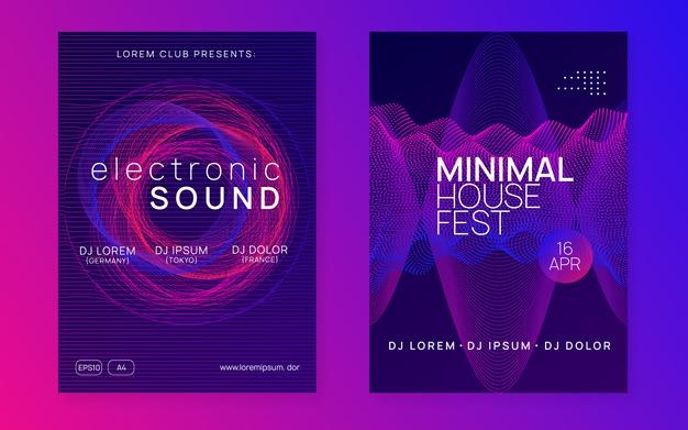 抽象线条DJ音乐派对海报设计模板[eps]