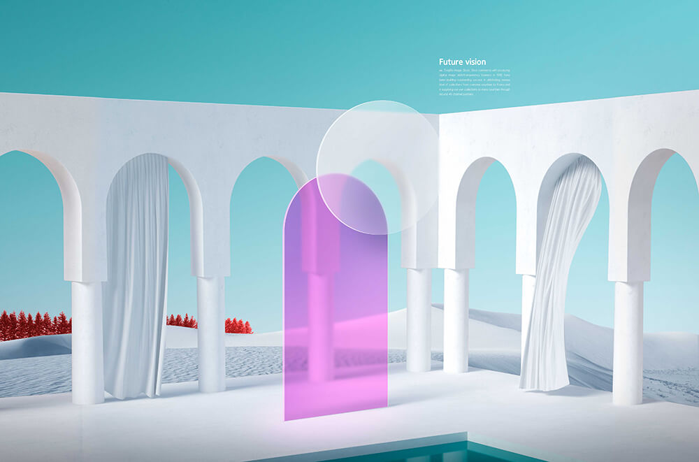 罗马拱门场景未来主义海报设计模板