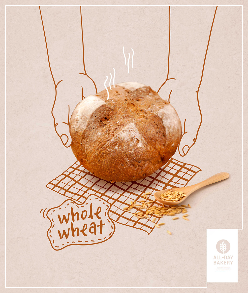 全麦面包早餐食品广告海报设计