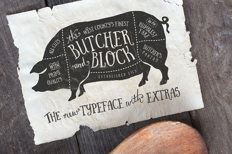 屠夫和块字体 Butcher & Block Typeface + Extras