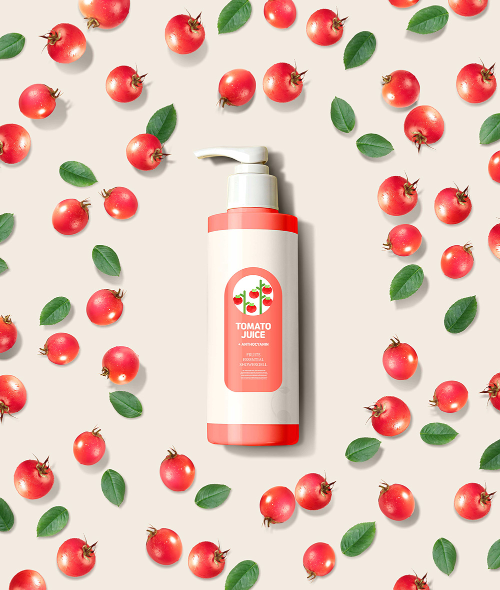 西红柿水果精华沐浴露海报设计模板
