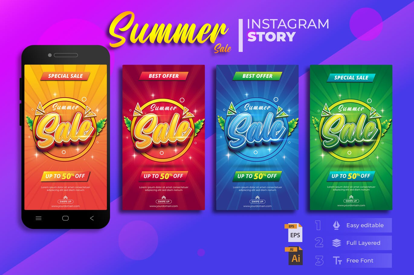 时尚好用的打折促销海报Instagram社交媒体设计模板-EPS、PNG、AI