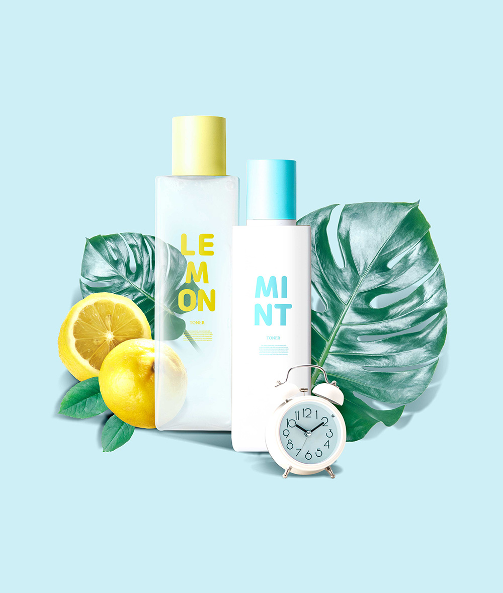 柠檬&薄荷爽肤水夏季护肤品海报设计模板