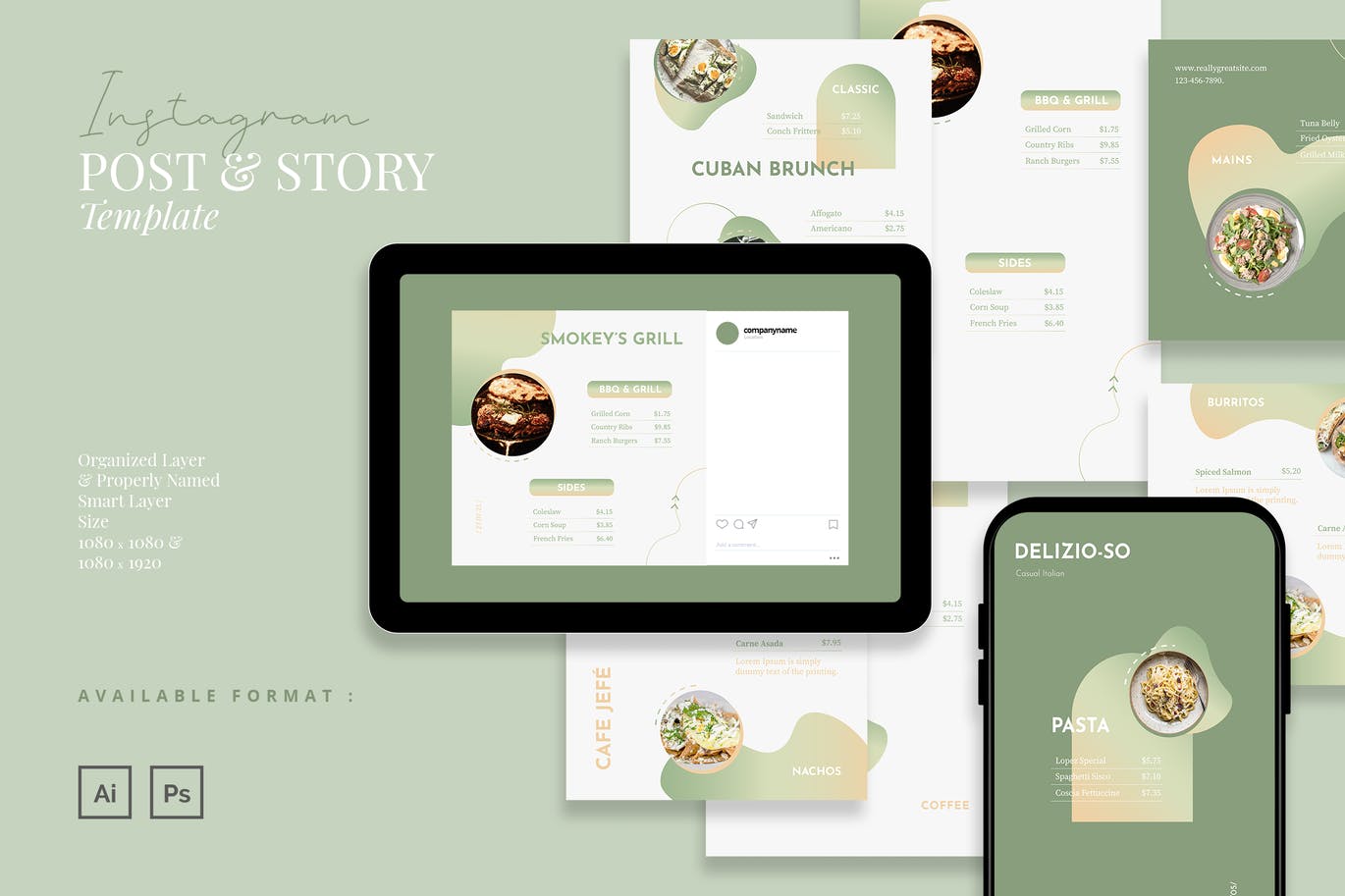 时尚高端清新简约多用途的高品质菜单菜谱Instagram社交媒体banner海报设计模板集合