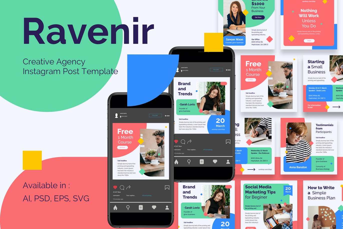 清新时尚高端创意Instagram社交媒体banner海报设计模板集合-AI, EPS, PSD, SKETCH