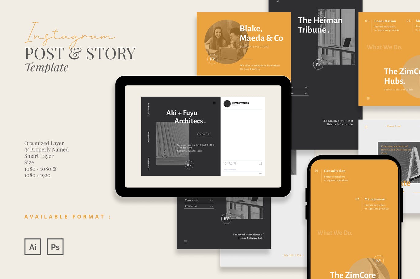 时尚高端简约清新优雅多用途的高品质Instagram社交媒体banner海报设计模板集合-AI，PSD