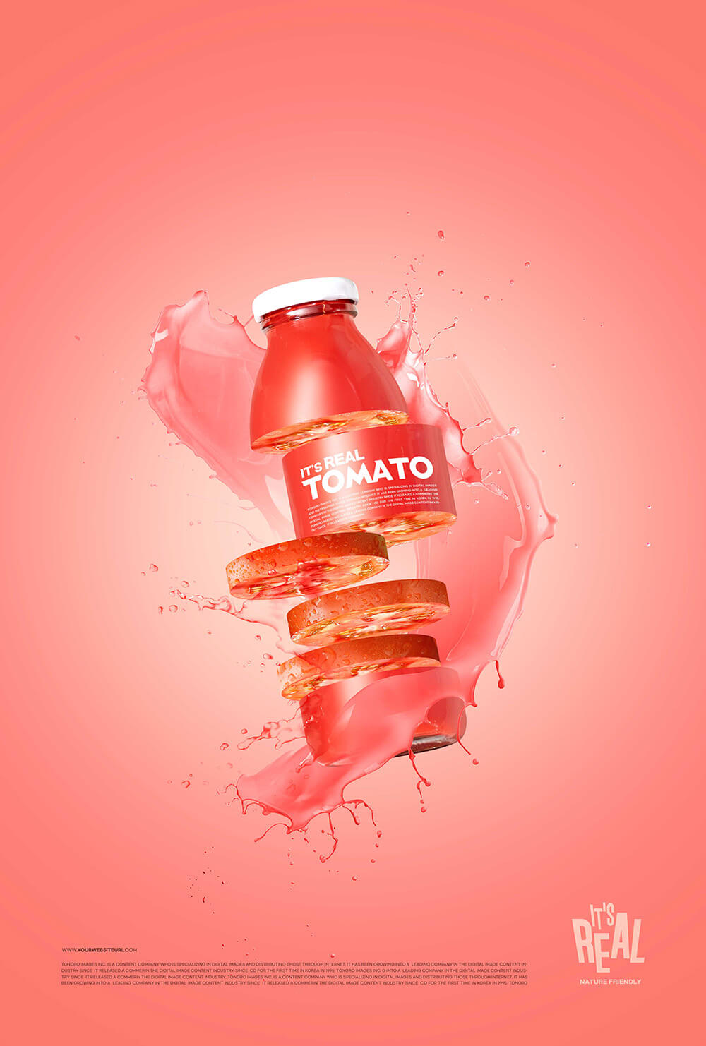 切水果风格番茄果汁饮料海报设计模板