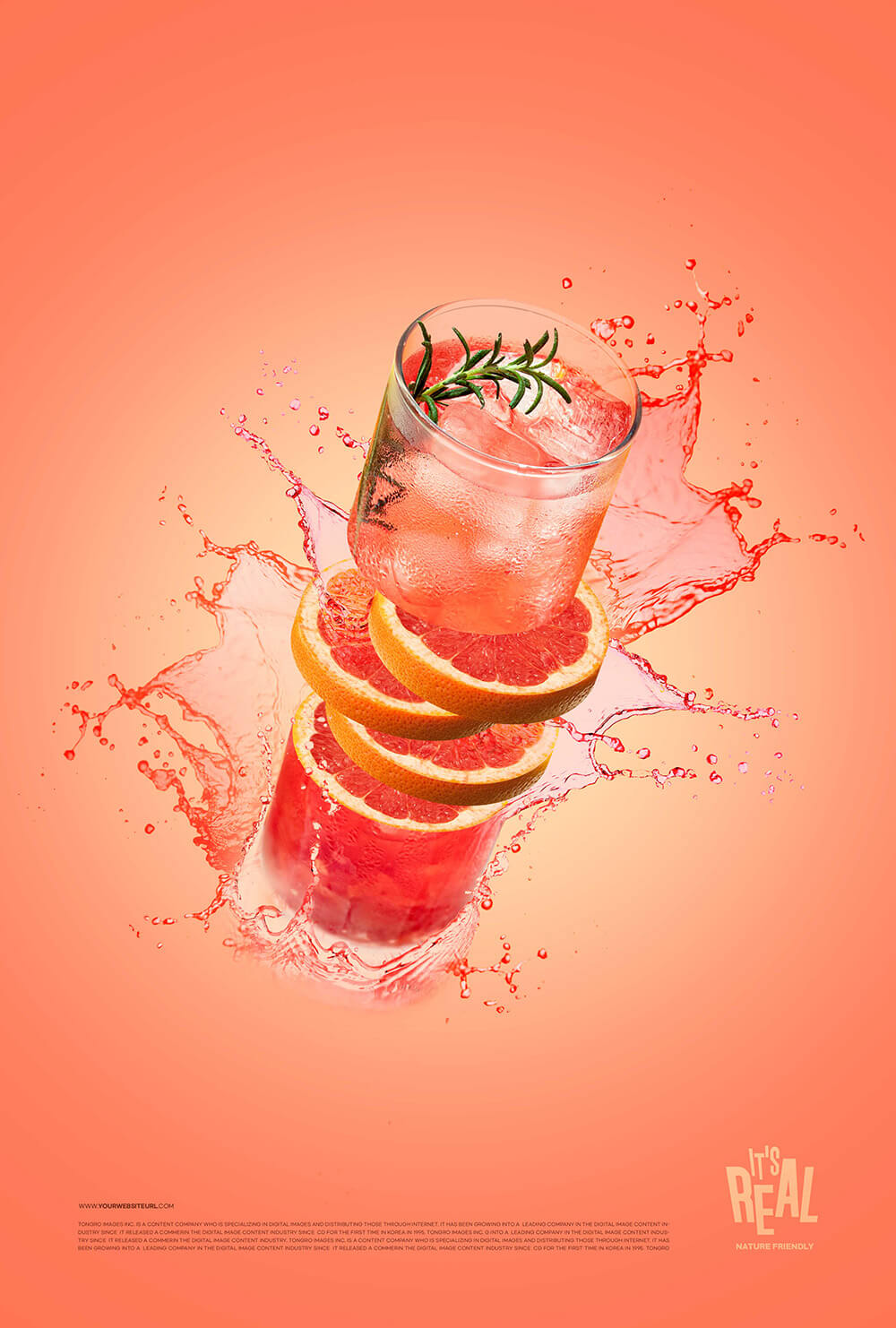 切水果风格夏季冰爽红柚饮品海报设计模板