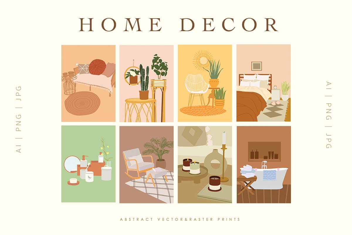 抽象优雅简约时尚高端多用途的温馨家庭装饰海报设计模板-AI，JPG，PNG
