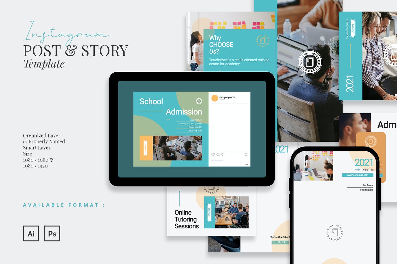 时尚高端在线教育Instagram广告banner海报设计模板-AI，PSD