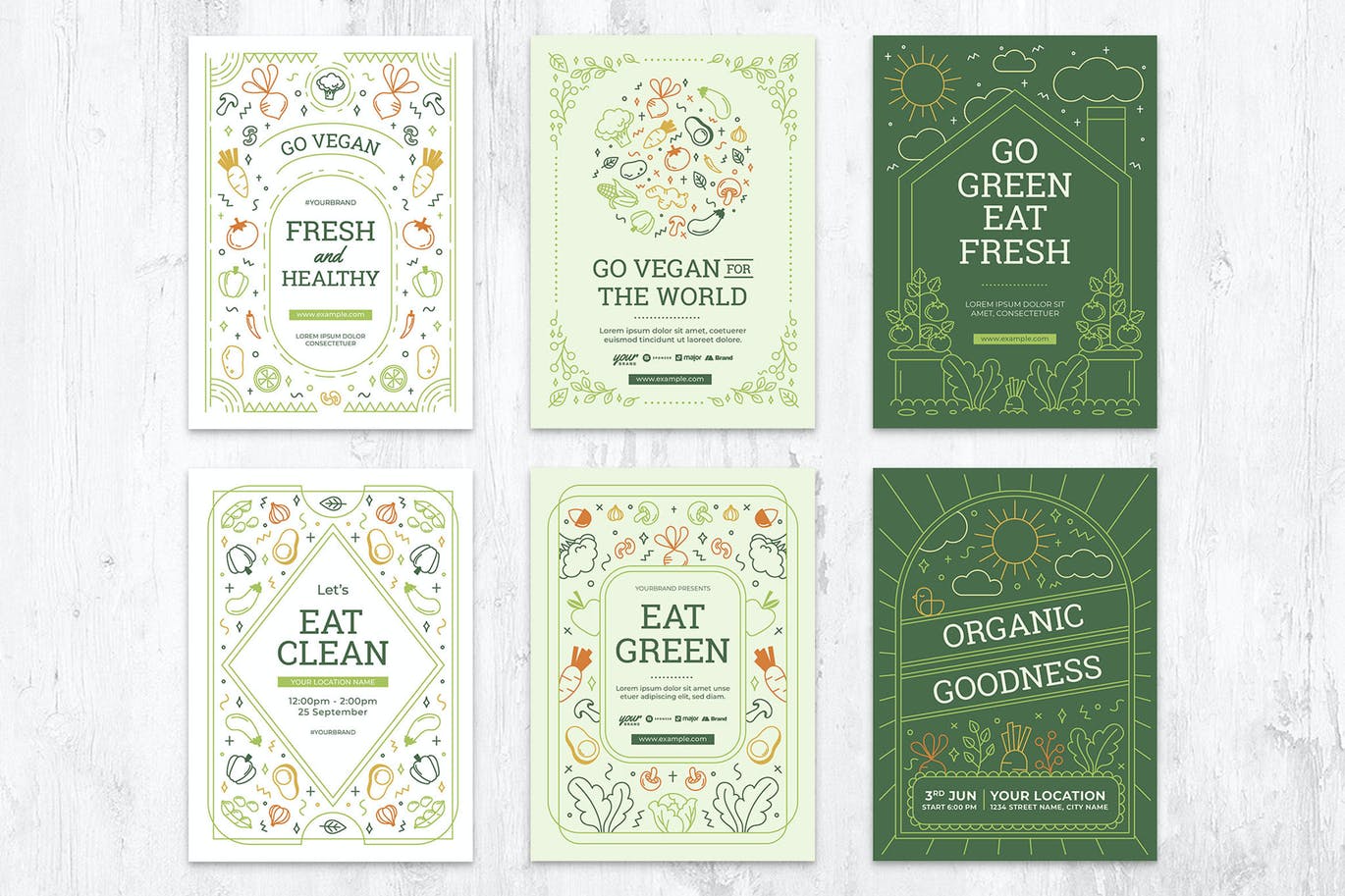 时尚高端简约清新餐饮海报宣传单DM设计模板-AI，PSD