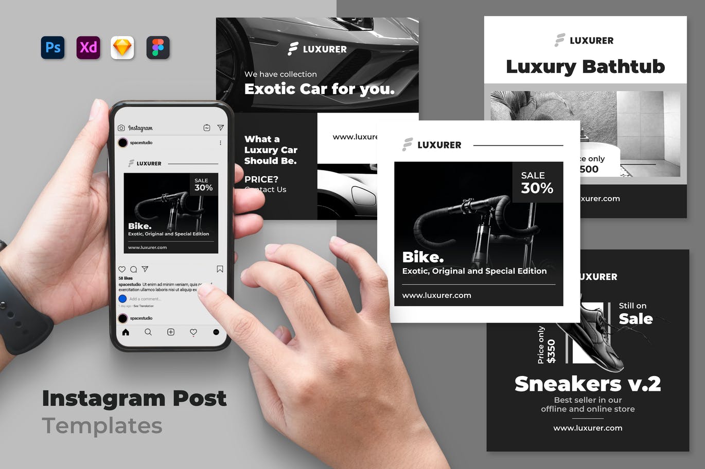 简约时尚清新高端Instagram社交媒体banner海报设计模板集合-FIG, PSD, SKETCH, XD