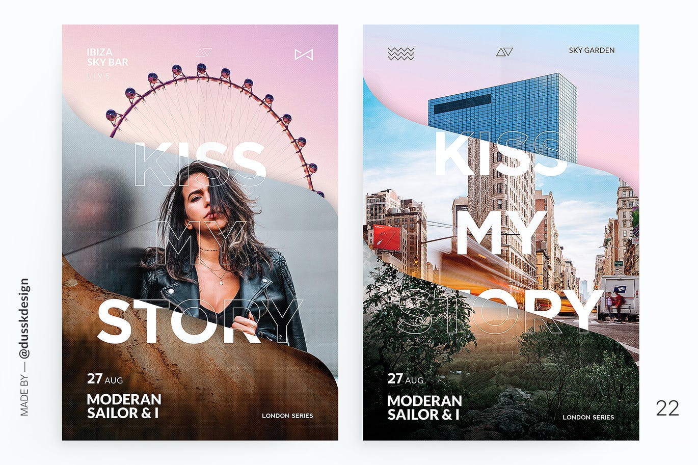 时尚高端多用途的波浪海报设计模板